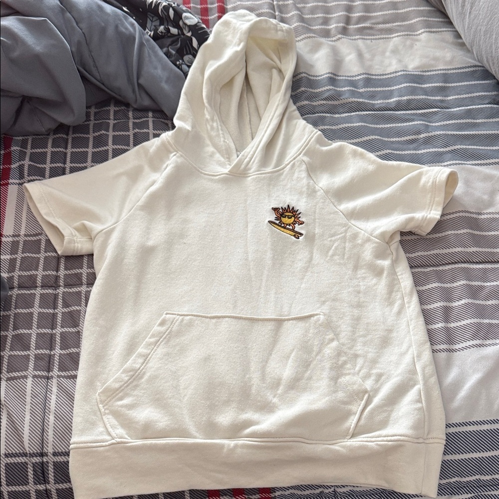 Old Navy Cream Short Sleeve Hoodie with Embroidered Patch